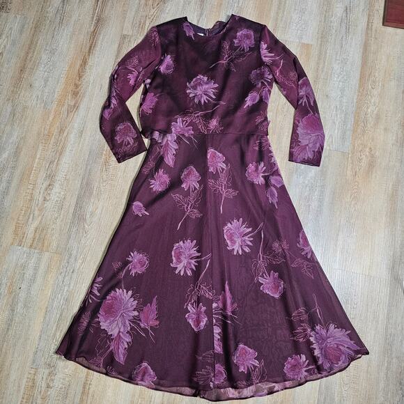 Draper's & Damons Plum Purple Long Sleeve Flow Midi Mother of the Bride Dress 10 - Picture 4 of 7